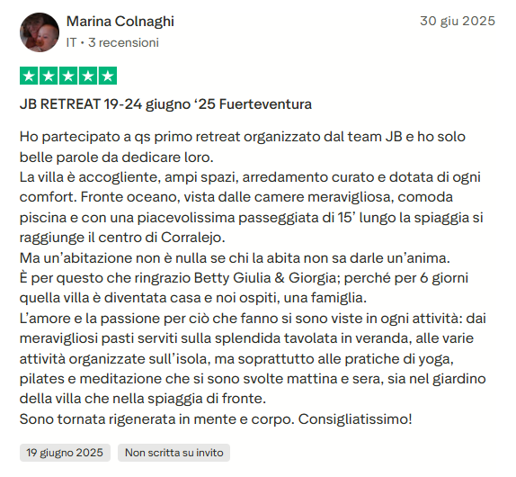 recensione JB Retreats trustpilot marina 1